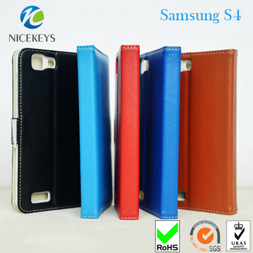 Wholesale Top Quality 100% Genuine Leather Wallet Case for Samsung Galaxy S4