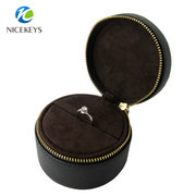 戒指盒 圆形首饰盒 定制高档礼品戒指展示盒 黑色优质仿皮戒指盒